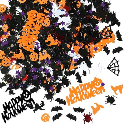 NJCXOLA 2 PCS Halloween Party Confetti, Streudeko Tisch Deko, Konfetti, Halloween Dekoration, Spinnennetze, Hexen, Fledermäuse, Kürbisse, Spinnen Konfetti