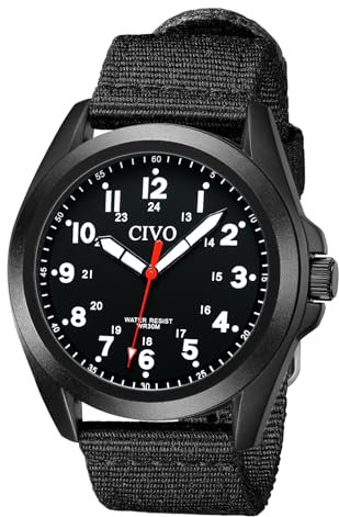 CIVO Uhren Herren Schwarz Militär: Analog Quarz Herrenuhr Militärzeit Wasserdicht - Armbanduhr Herren Nylon Armband für Sport Outdoor Klassisch