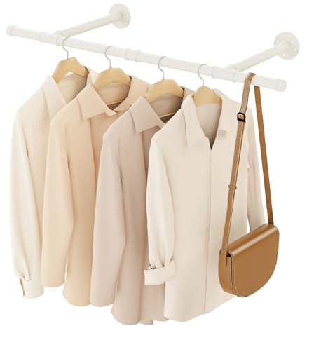 YheenLf Kleiderstange Wandmontage, 90cm Garderobenstange Industrial, Platzsparenders Kleiderstangen, Küchenregal wand, Einfache Montage, Wandhalterung Kleidung, Beige