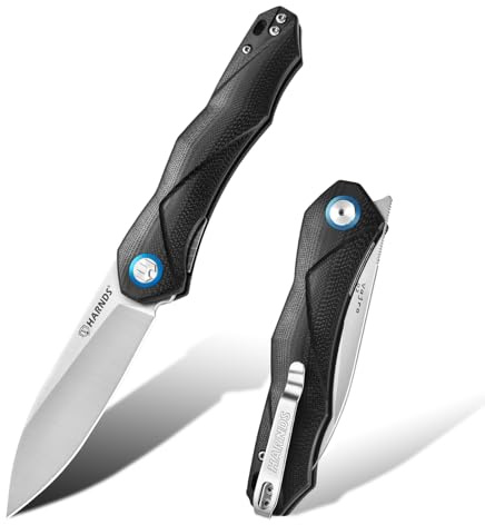 Harnds Front Flipper Klappmesser Taschenmesser Outdoor, EDC-Messer mit Taschenclip, 89mm D2 Stahl Klinge Messer für Überleben Wandern (Schwarz-Satin)