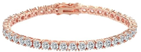 Dunnett Taylor Rose Gold Plated 4mm Cubic Zirconia Classic Tennis Bracelet for Women