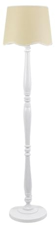 ValueLights | White Wood Candlestick Floor Lamp with White Trim Scallop Shade Living Room Lounge Light | Floor Lamps, Home Décor & Improvement Essential | Included LED Bulb