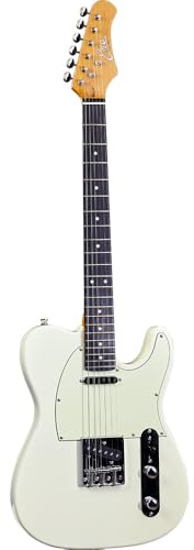 EKO GUITARS - VT-380 V-NOS Olympic White, E-Gitarre der Serie Tribute V-NOS, Korpus aus Paulownia, Ahornhals, Griffbrett aus EKO WPC Harz, Farbe Olympic White