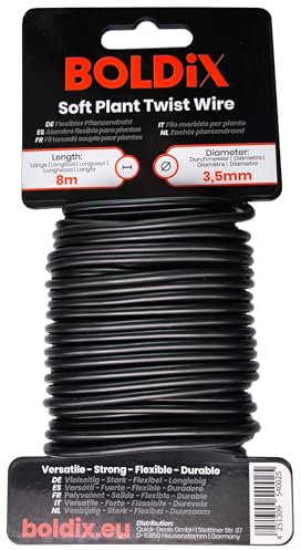 Flexibler Pflanzendraht 8m Ø3,5mm mit weicher Gummi-Ummantelung Stabiler Bindedraht für Low-Stress-Training, Tomaten, Gurken, Kletterpflanzen Gartendraht Pflanzenbinder (Schwarz, 1x 8m (Ø3.5mm))