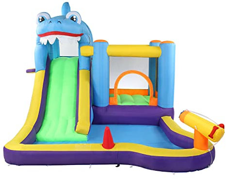 Bonnlo hüpfburg Indoor/Outdoor groß, hüpfburg mit Gebläse (580W) und Troken-/Wasserrutsche, planschbecken für Kinder ab 3 Jahre, 380x260x240 cm