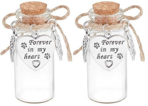 DELORIGIN 2 Stück Gedenkflasche Aus Glas Mit Tierhaaren Wunschflasche Aus Glas Mit Herzanhänger Und Korkverschluss Andenkenurne Für Hunde Und Katzen Für Die Asche Haustieren
