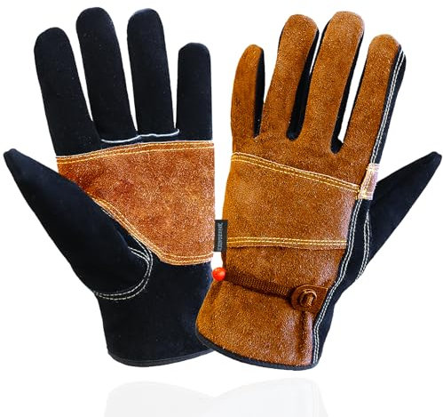 OLSON DEEPAK Leather Heavy Duty Heat Resistant Safety Gauntlet Gloves,Used for Welding,Fireplace,Oven,Woodburner,Stoves,BBQ,1pair (BROWN, XL)
