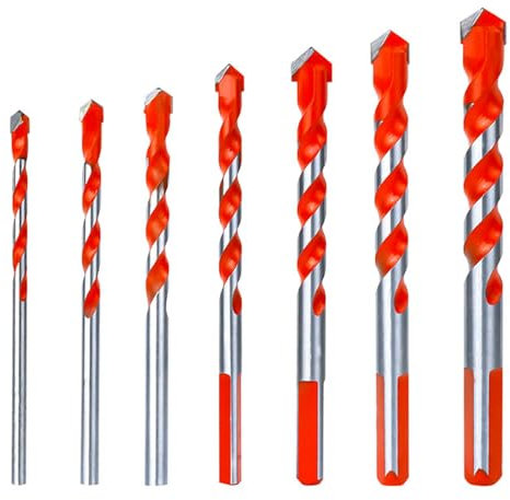 Lot de 7 forets en carbure de tungstène pour métal, acier, carrelage, brique, verre, bois, plastique, 3 à 12 mm, forets multi-matériaux pour maçonnerie, béton, pointe en carbure de tungstène avec étui