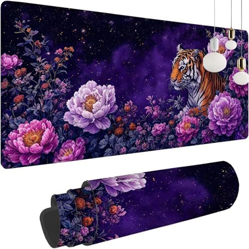 Rose Fleur Gaming Tapis de Souris XXL, 1400x600x3mm Clavier Souris Gamer Tapis Bureau avec Base Anti-Dérapage, Améliore la Précision et la Vitesse, Mouse Pad Imperméable pour Maison, Le Bureau Z-151