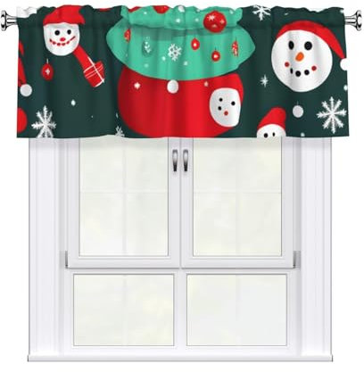 BBEXJIGY Mantovana classica per tende con stampa albero di Natale e pupazzo di neve, per finestre da cucina, tasca per asta, 137,2 x 45,7 cm, trattamento per finestre