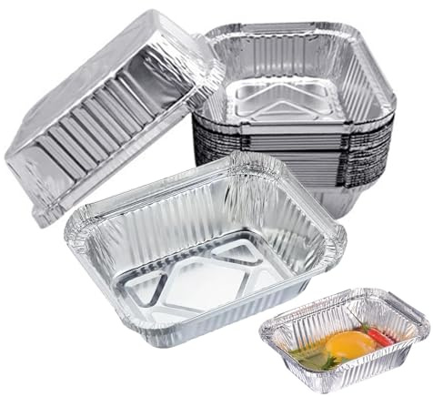 Urganvem Vaschette Alluminio, 50Pcs Ciotole in Alluminio, 17 x 13 x 5cm Contenitori per Vassoi in Alluminios per Trasporto di Cibo Congelamento Barbecue Cottura In Forno