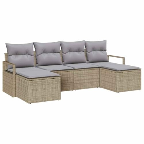 vidaXL Garten-Sofa-Set mit Kissen 6 pcs Beige und Hellgrau, Stylisches Outdoor-Sofa-Set, modernes Rechteck-Design, modular, leicht, wetterfest, mit Stauraum