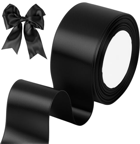 tenn well Black Satin Ribbon 50mm, 22 Meters Fabric Satin Ribbon | for Gift Wrapping, Crafting, Hair Bows, Wedding Party and Christmas Decoration
