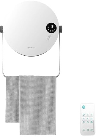 Cecotec Toallero Calefactor Cerámico de Pared ReadyWarm 2000 Round. 2000W, 2 Niveles, LED, Touch Control, Mando a Distancia, Temporizador, IP22, Diseño Elegante, Seguridad, Ideal Baños