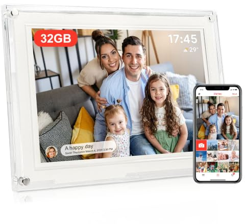 Frameo 10,1 Zoll WiFi Digitaler Bilderrahmen, 1280x800 HD IPS Touchscreen Foto Rahmen, 32GB Speicher, Automatische Rotation, Teilen Sie Fotos sofort von überall aus