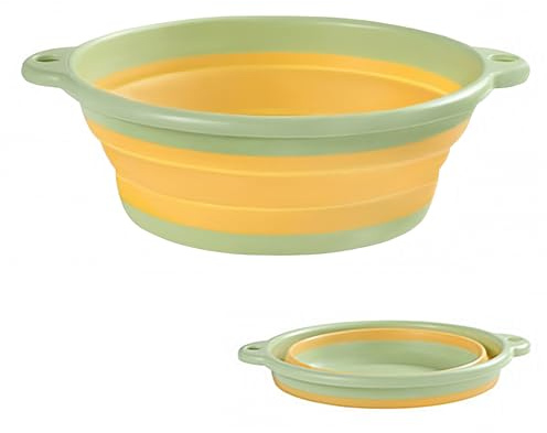 KANGSIT Collapsible Washing Up Bowl, Green, S | Portable, Silicone Plastic Basket, Multipurpose Outdoor Travel Basin Camping Sink, Space Saving Folding Washtub