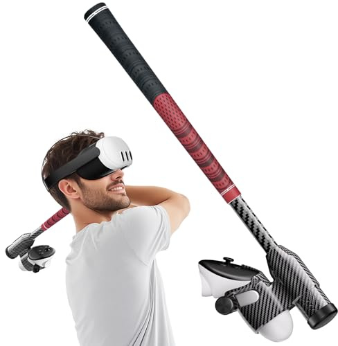 VR Golf Club Attachment Compatible with Meta/Oculus Quest 3/3S, No Slip Real Golf Rubber with Premium Carbon Fiber Grip, 100% Tracking and Golf Club Weighted Design - Right Controller(Red)