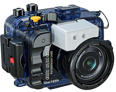 YaelHelens Boîtier professionnel pour appareil photo sous-marin, boîtier étanche à 60 m compatible avec Sony A6000/A6300/A6500, joint torique, alarme de fuite d'eau, compatible objectif 16-50 mm