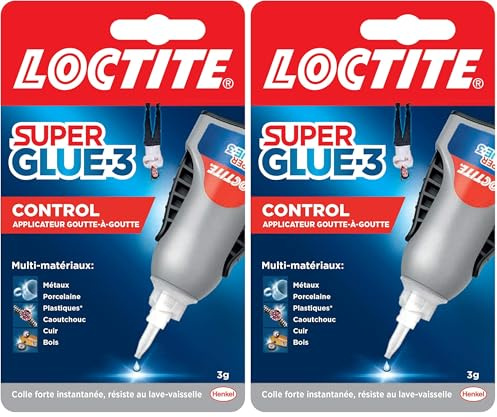 Loctite Super Glue-3 Control, Colle instantanée surpuissante avec débit contrôlé, Colle universelle pour la plupart des matériaux, colle liquide dans un flacon anti choc de 3 g (Lot de 2)
