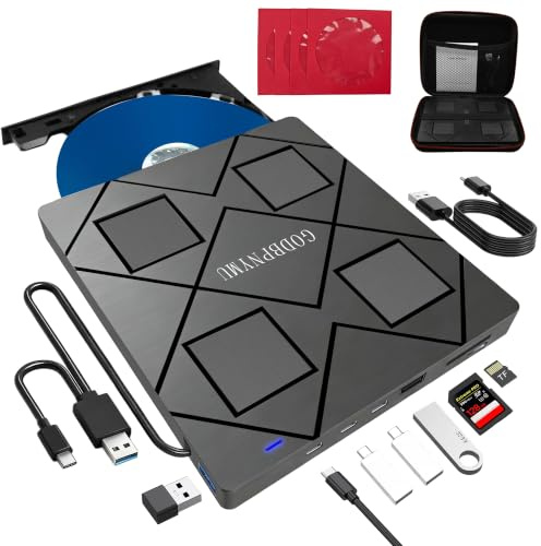 GODBPNYMU External blu ray Drive,8-in-1External blueray/DVD Drive for pc