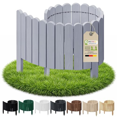 Floranica Beetumrandung Beeteinfassung 30 x 100 cm Silber Rasenkante Holz Gartenzaun Holzzaun Flexibler Rollborder
