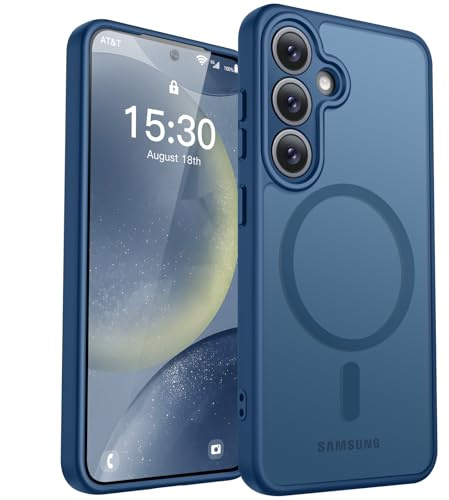 HuwaiH Magnetisch Hülle für Samsung Galaxy S24 Handyhülle, Blau | Mit Starke Magnet Militärschutz Stoßfest Kratzfeste, Rutschfest Anti-Fingerabdruck, für Autohalterung, kabelloses Laden