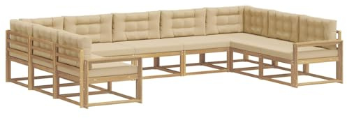 vidaXL Outdoor-Sofagarnitur mit Kissen 9 pcs Weiß und Beige, Zeitgemäße Gartenmöbel, modernes Sofa-Set, gemütliche Lounge für den Pool, Sitzgruppe für den Garten