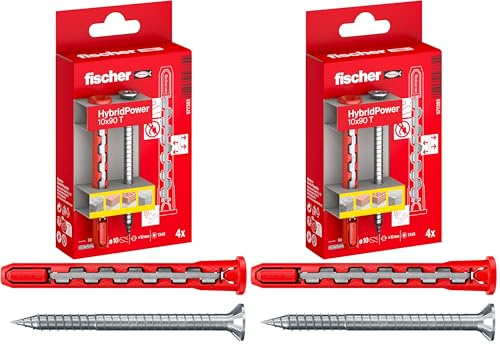 Fischer 4x HybridPower T, Tasselli Prolungati in Nylon e Acciaio con Vite Svasata Piana Torx, Sicuro come un Ancorante Metallico e Facile da Installare come un Tassello in Nylon, 577393