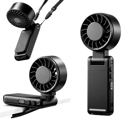 SLuB Ventilateur Portable USB 6000mAh, 5 Vitesses,Noir | Ventilateur TEC 5 en 1, 5 vitesses, rotation 360°, USB-C, 6000mAh