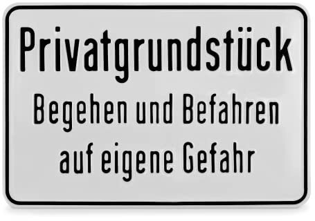 SafetyMarking Hinweisschild Privatgrundstück Begehen und Befahren auf eigene Gefahr - BxH: 30,0 x 20,0 cm - Aluminium, geprägt - Befestigungsart: Zum Verschrauben - Grundstückskennzeichnung