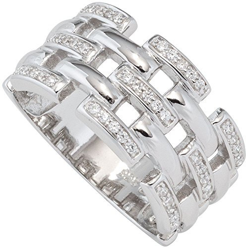 Breiter Ring Damenring mit Zirkonia weiß 925 Silber rhodiniert Silberring, Ringgröße:Innenumfang 56mm ~ Ø17.8mm