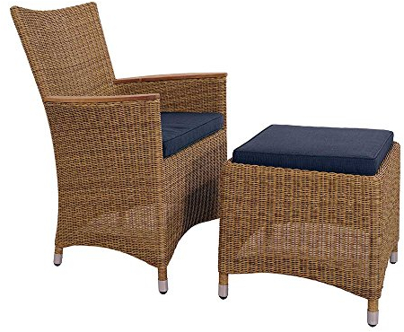 La Casa di Caesar Armlehnenstuhl Chelsea in Nature Geflecht mit Fußhocker Polyrattan Gartenstuhl Gartensessel