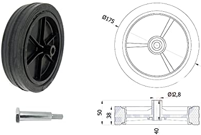 Zscale Rasenmäherrad Ø175 mm – Vollgummi Ersatzrad für Elektrorasenmäher, robustes Kunststoffrad (K175*M8, 1 Stck.)