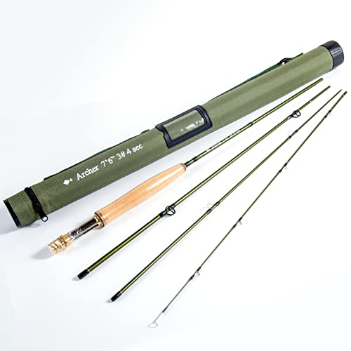 AnglerDream Archer Fliegen Angel 4 Abschnitt 3/4/5/8 WT Fast Action dunkelgrün Fliegenrute Graphit im 10/36T Carbon Fiber Fliegenrute Golden Aluminium-CNC Reel Sitz mit Cordura Tuch Tube, Archer 7634