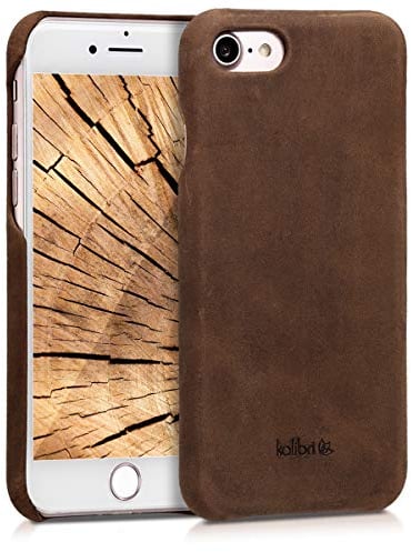 kalibri Schutzhülle kompatibel mit Apple iPhone SE (2022) / iPhone SE (2020) / iPhone 8 / iPhone 7 - Hülle Leder - Hardcover Handy Cover Case Braun