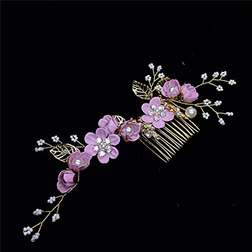 GLITZFAS Romantisch Perle Blumen Kristall Hochzeit Haarband Hochzeit Haarschmuck Braut Kopfschmuck für Braut und Brautjungfern(Lila)
