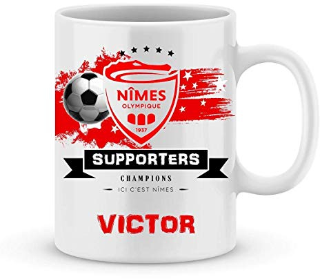 Mug de foot Nîmes à personnaliser avec prénom - Cadeau personnalisé foot Nîmes