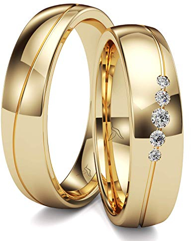 Kolibri Rings GOLD- Eheringe Paarpreis Gold 333 Massiv mit 5 Diamanten Trauringe Verlobungsringe Partnerringe 100% Made in Germany- Inkl. Gratis Etui + Gravur + Zertifikat (Hochglanz Poliert)