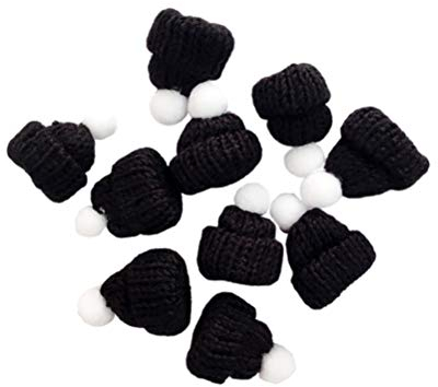 Amosfun 10 Stück Weihnachtsmütze, klein, gestrickt, Weihnachtsmütze, niedliche Weihnachtsmütze, Kopfbedeckung, Gastgeschenke, handgefertigte Accessoires (schwarz)
