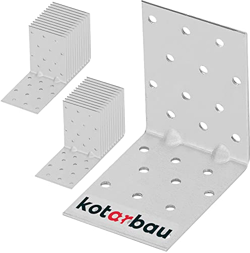 KOTARBAU® 25er Set Winkelverbinder - 80 x 80 x 60 mm - verzinkter Stahl - mit Sicke - Metallwinkel 90 Grad - Silber - Holzverbinder - Schwerlastwinkel - Holzwinkelverbinder