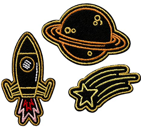 Mono Quick 18108 Create 3tlg. Set Weltraum, Applikation Bügelbild Patch, Rakete Planet Sternschnuppe