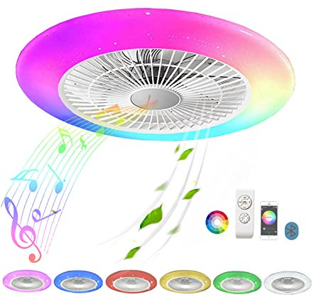 LED Ventilador de Techo con Luz y Mando a Distancia Regulable Bluetooth Plafon Lámpara Luces Inspire Colores RGB Decorativo Lampara Dormitorio de Niñas Habitación Infantil Niño Juvenil Silencioso