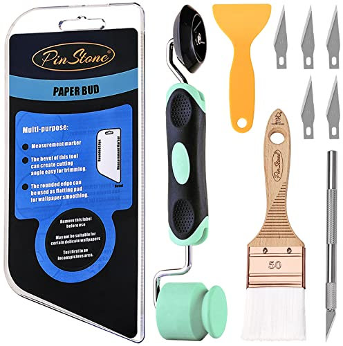Great Value 10pcs Wallpaper Tools, Wallpaper Paste Kit with Seam Roller for Flat & Corner Wallpaper Adhesive Installation, 4-in-1 Smoothing Squeegee and Wallpaper Glue Brush, Wallpaper Application Kit