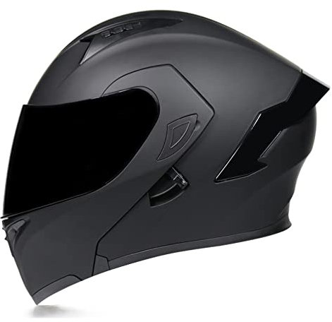 Woljay Casco Moto Modulare Integrato apribile Parasole caschi Doppia Visiera per uomo donna Scooter Adulto DOT ECER22-05 (Matte Black-Smoke Visor,XL)