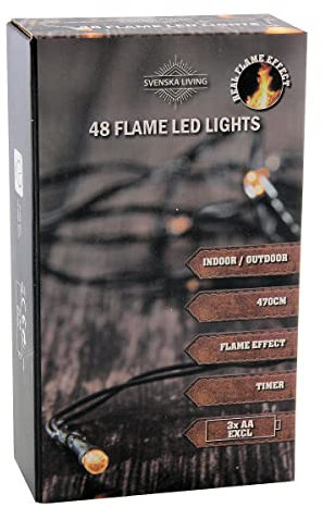 Spetebo LED Batterie Lichterkette mit Flammeneffekt und Timer 450 cm - 48 LED - für Innen und Außen geeignet