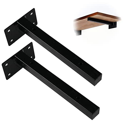 2x Wandkonsole Regalträger Tablarträger Schwerlast Unsichtbar Bodenträger FachbodenTräger Verdeckt,Schwarz Quadratische RegalstüTzen,industrielle Metallklammern (35cm/13.8in)