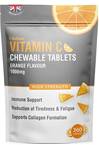 Vitamin C 1000mg Chewable - 360 Tablets - Supports Immune Health and Helps Fight Colds - Helps Reduce Tiredness and Fatigue