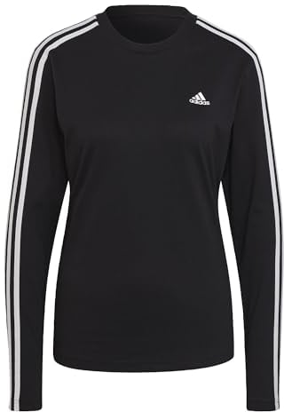 adidas Mujer Essentials 3-Stripes Long Sleeve Tee, Black/White, S