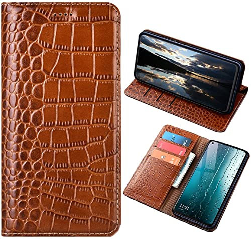For iPhone 12 Mini Leather Phone Case, Luxury Crocodile Texture Genuine Leather Flip Cover Case For Apple iPhone 12 Mini (5.4) with [ wallet ] (Brown)
