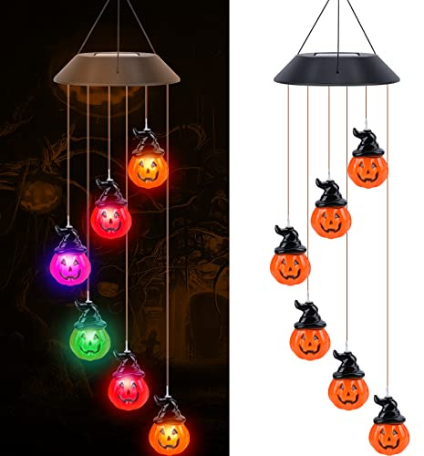 Halloween Decorazioni di Zucca Campanella a Vento Solare Luce Di Zucca LED, Esterni Impermeabili Luce Regali per Bambini Decorazione Da Giardino Portico Cortile Halloween La Notte Festa